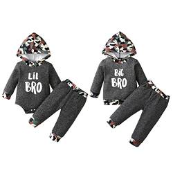 Hinzonek Baby Jungen Brother Matching Outfits Big Little Brother Hoodie Langarm Strampler Top Plaid Pants Sweatsuit Kleidung Set (2-3 Jahre, Big Bro/Tarnung) von Hinzonek