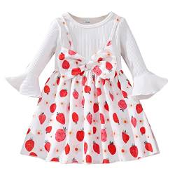 Kleinkind Baby Mädchen Kleid Ruffle Langarm Erdbeere Bowknot Spleißen Kleid A-Linie Prinzessin Rock Kleidung von Hinzonek