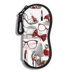 Brillenetui Sonnenbrille Weiche Tasche mit Gürtelclip Ultraleichter Neopren-Reißverschluss Brillenetui Bedruckte Sonnenbrillentasche für stilvolle tragbare Reisebrillen(Rote High Heels) von Hion