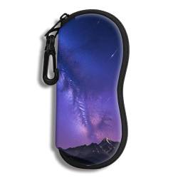 Hion Brillenetui Sonnenbrille Weiche Tasche mit Gürtelclip Ultraleichter Neopren-Reißverschluss Brillenetui Bedruckte Sonnenbrillentasche für stilvolle tragbare Reisebrillen(Purple Starry) von Hion