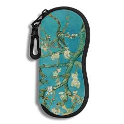 Hion Brillenetui Sonnenbrille Weiche Tasche mit Gürtelclip Ultraleichter Neopren-Reißverschluss Brillenetui Bedruckte Sonnenbrillentasche für stilvolle tragbare Reisebrillen(Van Gogh Mandelblüte) von Hion