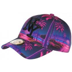 NY Cap Rosa und Blau Tropical Palmen Sunset Baseball – Unisex, blau, Einheitsgröße von Hip Hop Honour