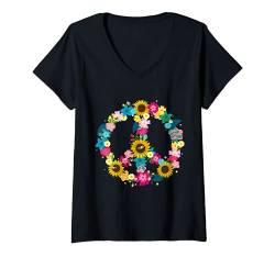 Damen Hippie Geschenke für Damen Herren Kinder Mädchen 70er Jahre Kostüm Friedenszeichen T-Shirt mit V-Ausschnitt von Hippie Costume & Co.