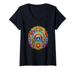 Damen Hippie Flower Peace Soul Love Happy T-Shirt mit V-Ausschnitt von Hippie Flower Peace Soul Love Happy