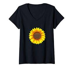 Damen Peace Love Geschenk Hippie Kostüm Sonnenblume Hippie Hemd T-Shirt mit V-Ausschnitt von Hippie Kostüm Flower Power Hippies 60s 70er