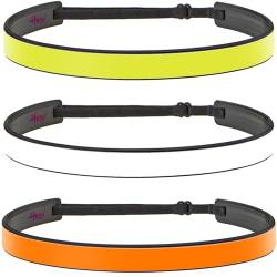 Hipsy Blades Stirnbänder, verstellbar und flexibel, rutschfest, solide, für Damen, modisch, Sport, 1,6 cm, für Damen, Mädchen und Teenager (leuchtendes Orange/Weiß/Neongelb, 3 Stück) von Hipsy