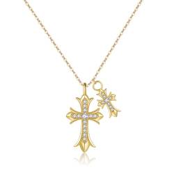 Hipwope Double Cross Halskette für Jungen 14k Gold Kreuz Halskette y2k Cubic Zirconia Großes Kreuz Halskette Kette Anhänger Gothic Kreuz Kreuz Halskette für Frauen Trendy von Hipwope