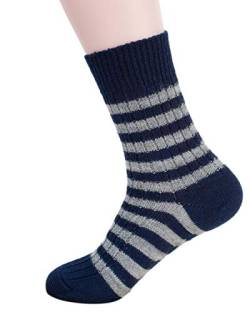 Hirsch Natur, Blockstreifen Socken mittelschwer, 100% Wolle (kbT) (38/39, Marine/Grau) von Hirsch Natur