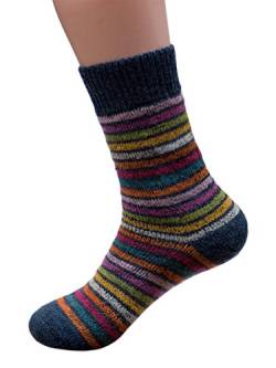 Hirsch Natur, Dicke Ringel Socken, 100% Wolle (40/41, Blau-Ringel) von Hirsch Natur