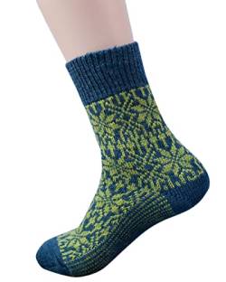 Hirsch Natur, Merino Socken Sternmuster, 100% Wolle (kbT) (Jeans/Maigrün, 40-41) von Hirsch Natur