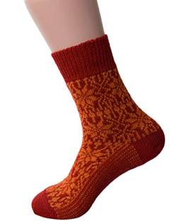 Hirsch Natur, Merino Socken Sternmuster, 100% Wolle (kbT) (Rot/Orange, 44-46) von Hirsch Natur