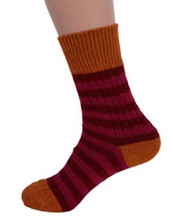 Hirsch Natur, Ringel Socken, 100% Wolle (kbT) (47/48, Himbeer/Mohn/mango) von Hirsch Natur