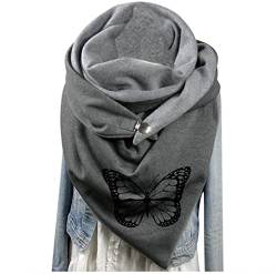 Hiseng Damen Schals Groß Dreieck Winter Dreieckstuch Schmetterling Drucken Warmer Button Knopf Karoschal Winterschal Herbstschal Lieblingsschal Scarf Soft Wrap Lange Stola von Hiseng