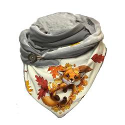 Hiseng Damen Schals Groß Dreieck Winter Dreieckstuch Tier Drucken Warmer Button Knopf Winterschal Herbstschal Lieblingsschal Scarf Soft Wrap Lange Stola (Füchse) von Hiseng