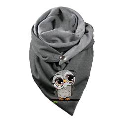 Hiseng Damen Schals Groß Dreieck Winter Dreieckstuch Warmer Button Lieblingsschal Scarf Fransen Knopf Karoschal Poncho Soft Wrap Lange Stola Fransen Poncho (Eule Farbe D,150x75cm) von Hiseng