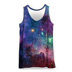 Hiser 3D Drucken Herren Tank Top Sommer, Sport Muskelshirt Ärmellos T Shirt Fitness Unterhemd Top Shirt für Outdoor Beach Party oder Gym Jogging Running (Lila Galaxie,L) von Hiser