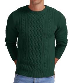 Hisir Herren Winter Pullover Dicke Kabelstrick Lässig Rundhals Warm Langärmelig Sweater Strickpullover Rundhals Pulli Männer (Dunkelgrün, S) von Hisir