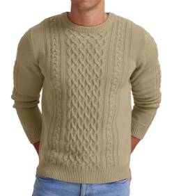 Hisir Herren Winter Pullover Dicke Kabelstrick Lässig Rundhals Warm Langärmelig Sweater Strickpullover Rundhals Pulli Männer (Khaki, M) von Hisir