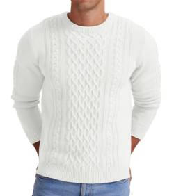 Hisir Herren Winter Pullover Dicke Kabelstrick Lässig Rundhals Warm Langärmelig Sweater Strickpullover Rundhals Pulli Männer (weiß, XL) von Hisir