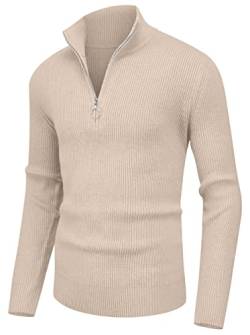 Hisir Pullover Herren Strickpullover 1/4 Zip Pulli Männer, Bequem Weich Warmer Winter Pullover für Männer Herren Pullover mit Stehkragen mit Reißverschluss (10 Beige, S) von Hisir