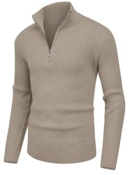 Hisir Pullover Herren Strickpullover 1/4 Zip Pulli Männer, Bequem Weich Warmer Winter Pullover für Männer Herren Pullover mit Stehkragen mit Reißverschluss (Khaki, XL) von Hisir