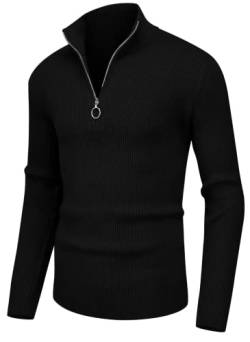 Hisir Pullover Herren Strickpullover 1/4 Zip Pulli Männer, Bequem Weich Warmer Winter Pullover für Männer Herren Pullover mit Stehkragen mit Reißverschluss (Schwarz, S) von Hisir