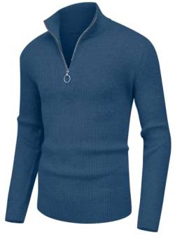 Hisir Pullover Herren Strickpullover 1/4 Zip Pulli Männer, Bequem Weich Warmer Winter Pullover für Männer Herren Pullover mit Stehkragen mit Reißverschluss (VC Blau, L) von Hisir