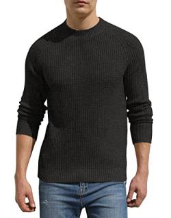 Hisir Pullover Herren Strickpullover Männer Bequem Langarmshirt Feinstrick Warmer Winter Pullover Pulli mit Rundhalsausschnitt für Männer (Dunkelgrau, S) von Hisir