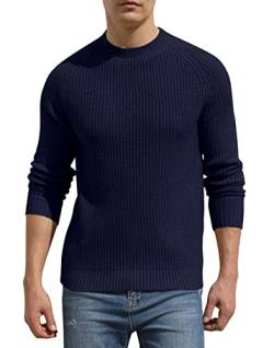 Hisir Pullover Herren Strickpullover Männer Bequem Langarmshirt Feinstrick Warmer Winter Pullover Pulli mit Rundhalsausschnitt für Männer (Marineblau, M) von Hisir