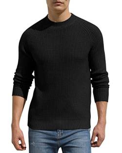 Hisir Pullover Herren Strickpullover Männer Bequem Langarmshirt Feinstrick Warmer Winter Pullover Pulli mit Rundhalsausschnitt für Männer (Schwarz, L) von Hisir