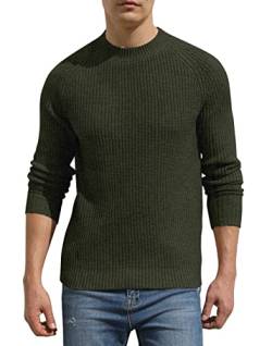 Hisir Pullover Herren Strickpullover Männer Bequem Langarmshirt Feinstrick Warmer Winter Pullover Pulli mit Rundhalsausschnitt für Männer (VC Armeegrün, S) von Hisir