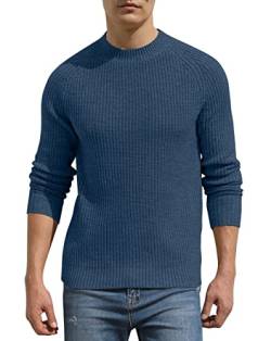 Hisir Pullover Herren Strickpullover Männer Bequem Langarmshirt Feinstrick Warmer Winter Pullover Pulli mit Rundhalsausschnitt für Männer (VC Blau, L) von Hisir