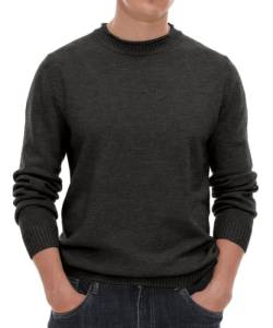 Hisir Pullover Herren Strickpullover Rundhals Pulli Männer, Bequem und Weich, Warmer Winter Pullover für Männer, Herren Basic Pullover mit Langen Ärmeln (Dunkelgrau, L) von Hisir