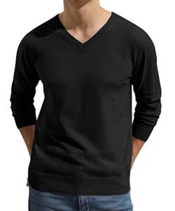 Hisir Pullover Herren Strickpullover V Pulli Männer Bequem Warmer Winter Pullover für Männer (Schwarz, S) von Hisir