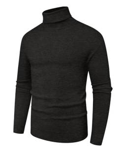 Hisir Rollkragenpullover Herren Klassischer Männer Bequem Langarmshirt Feinstrick Warmer Winter Pullover Pulli mit Rundhalsausschnitt für Männer (Dunkelgrau, S) von Hisir