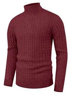 Hisir Rollkragenpullover Herren Klassischer Pullover Herren Warmer Winter Slim Fit Strickpullover Pulli Männer Bequem Weich Strick-Pulli für Männer mit Rollkragen (12 Rot, XXL) von Hisir