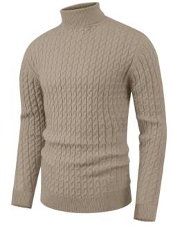 Hisir Rollkragenpullover Herren Klassischer Pullover Herren Warmer Winter Slim Fit Strickpullover Pulli Männer Bequem Weich Strick-Pulli für Männer mit Rollkragen (Khaki, XXL) von Hisir