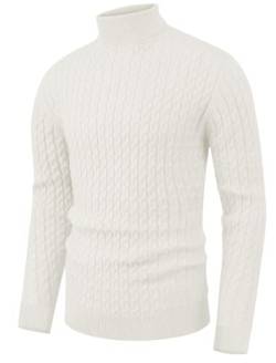 Hisir Rollkragenpullover Herren Klassischer Pullover Herren Warmer Winter Slim Fit Strickpullover Pulli Männer Bequem Weich Strick-Pulli für Männer mit Rollkragen (Weiß, XL) von Hisir