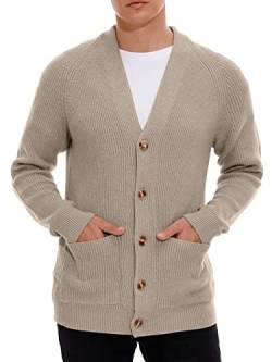 Hisir Strickjacke Herren Pullover Cardigan Feinstrick Klassischer V Ausschnitt Winter Warme Weiche Strickjacken mit Knöpfe und Taschen, Langarm Strickpullover Pullover für Männer (02 Khaki, M) von Hisir