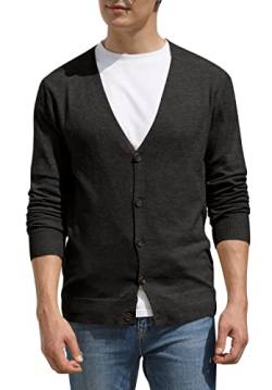 Hisir Strickjacke Herren Pullover V Ausschnitt Cardigan Winterjacke Klassischer Winter Warme Weiche Strickjacken mit Knöpfe und Taschen für Männer (Dunkelgrau, S) von Hisir