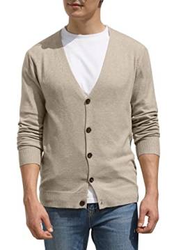 Hisir Strickjacke Herren Pullover V Ausschnitt Cardigan Winterjacke Klassischer Winter Warme Weiche Strickjacken mit Knöpfe und Taschen für Männer (Khaki, S) von Hisir