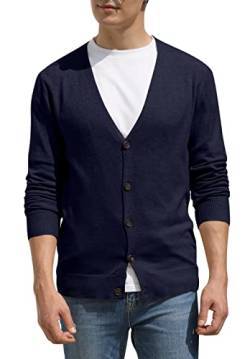 Hisir Strickjacke Herren Pullover V Ausschnitt Cardigan Winterjacke Klassischer Winter Warme Weiche Strickjacken mit Knöpfe und Taschen für Männer (Marineblau, S) von Hisir