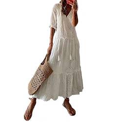 Hislaves Damenkleid mit Aushöhlung, V-Ausschnitt, Rüschensaum, Kleid für Party, weiß, Größe M von Hislaves