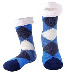 Hisonwel Hüttensocken Herren Winter, Dicke Pantoffel Socken, Rutschfeste Hausschuh Socken, Weiche Stoppersocken, Slipper Socken, Weihnachtssocken（Diamond Blue） von Hisonwel