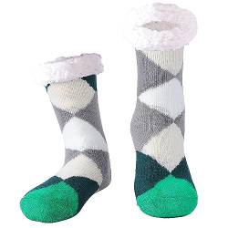 Hisonwel Hüttensocken Herren Winter, Dicke Pantoffel Socken, Rutschfeste Hausschuh Socken, Weiche Stoppersocken, Slipper Socken, Weihnachtssocken（Diamond green） von Hisonwel