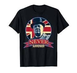 Winston Churchill Never Surrender British Flag Propaganda T-Shirt von History And Politics Store