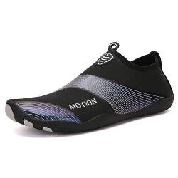 Hitopteu Badeschuhe Herren Damen Wasserschuhe Leicht Atmungsaktiv Schwimmschuhe Schnell Trocknend rutschfest Aquaschuhe Strand Surfen Barfußschuhe Gr.35-45 EU Schwarz Silber 888 35 EU von Hitopteu