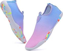 Hitopteu Badeschuhe Herren Damen Wasserschuhe Weich Leicht Schwimmschuhe Aquaschuhe, Schnell Trocknend Strandschuhe mit rutschfest Sohle, 01 Lila Blau 38 EU von Hitopteu