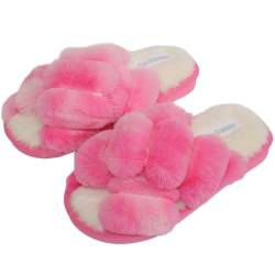 Hitopteu Hausschuhe Damen Plüsch Winter Flauschig Pantoffeln Warm Bequeme Slippers Offener Zeh Haus Kuschelig Hausschuhe für Damen 1672 Rosa EU 37/38 für Etikettengröße 38/39 von Hitopteu