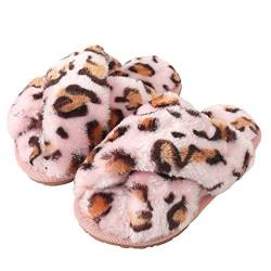 Hitopteu Hausschuhe Damen Plüsch Winter Flauschig Pantoffeln Warm Bequeme Slippers Offener Zeh Haus Kuschelig Hausschuhe für Damen Leopard Rosa EU 35/36 für Etikettengröße 36/37 von Hitopteu